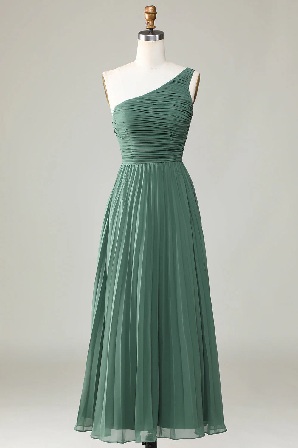 Eucalyptus A Line One Shoulder Ruched Chiffon Plus Size Bridesmaid Dress