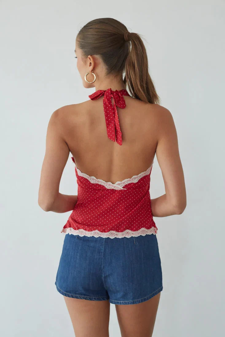 Leni Polka Dot Lace Halter Top