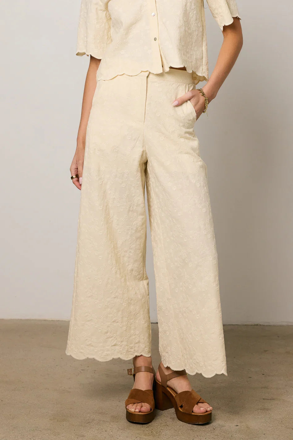 Perrie Floral Wide Leg Pants in Cream FINAL SALE