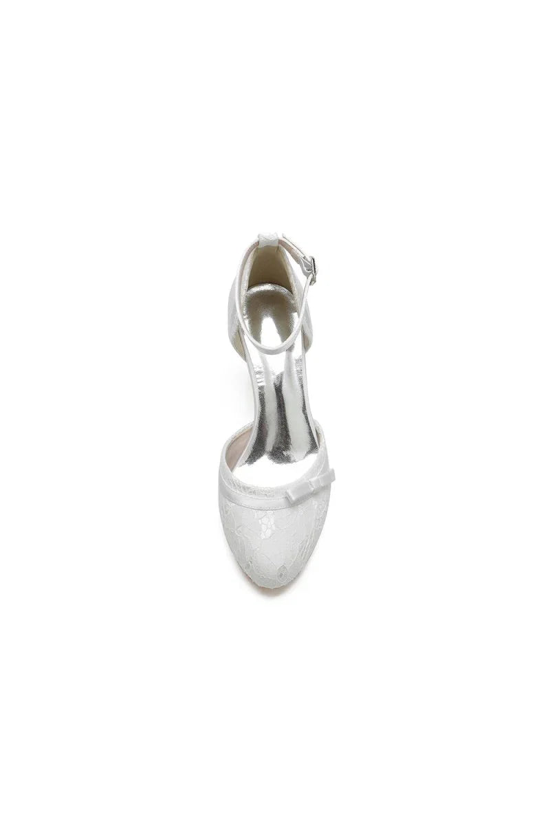 Chic White Lace Pointed Toe Heels with Silver Heel