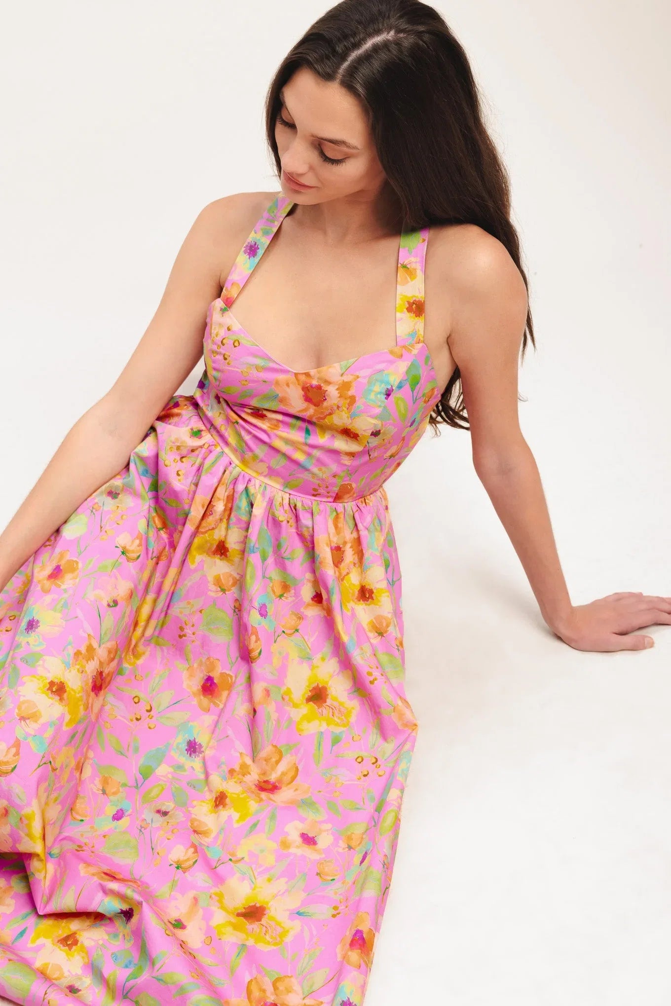 ROSY DAYDREAM PINK FLORAL MIDI DRESS