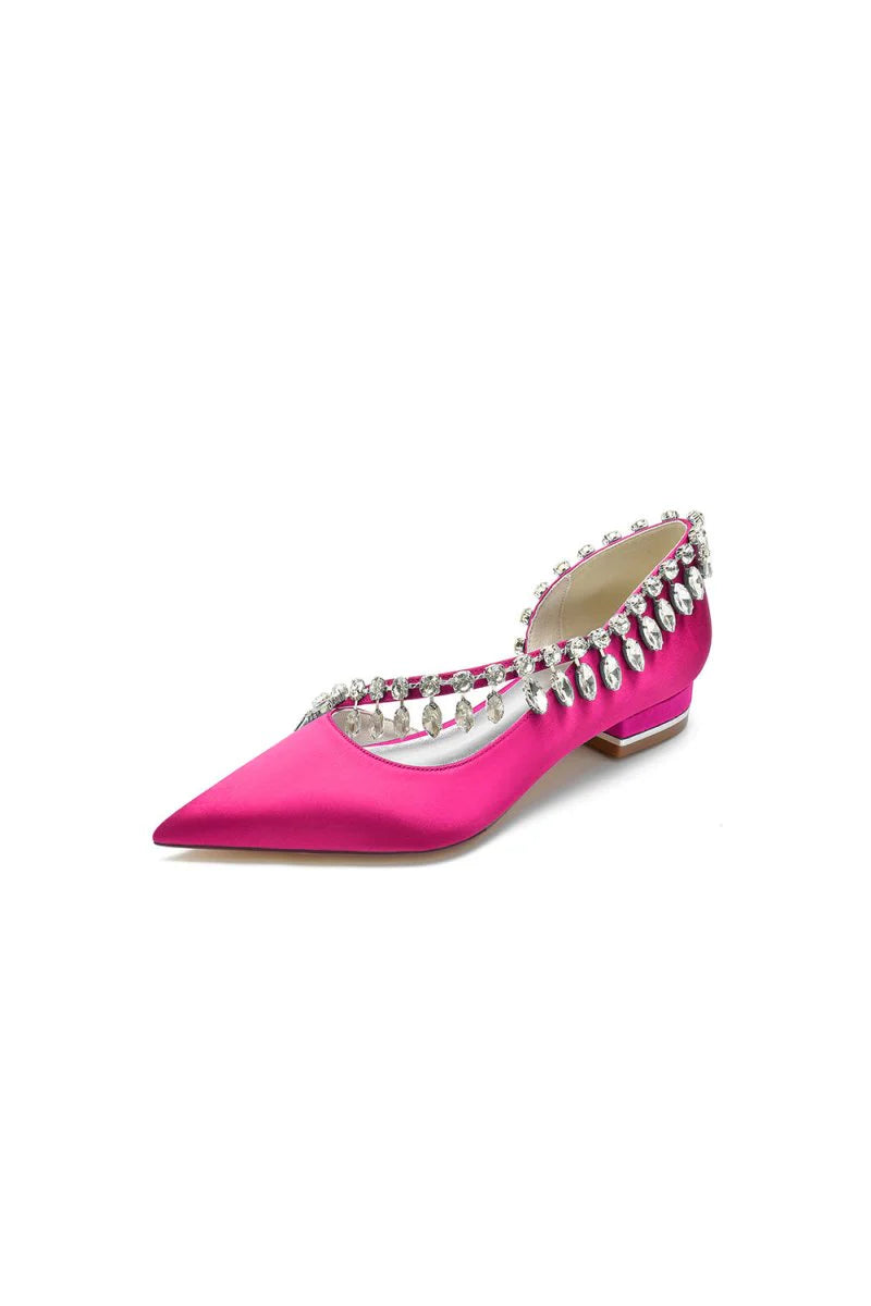 Rhinestone Beaded Pointed Toe Kitten Heels