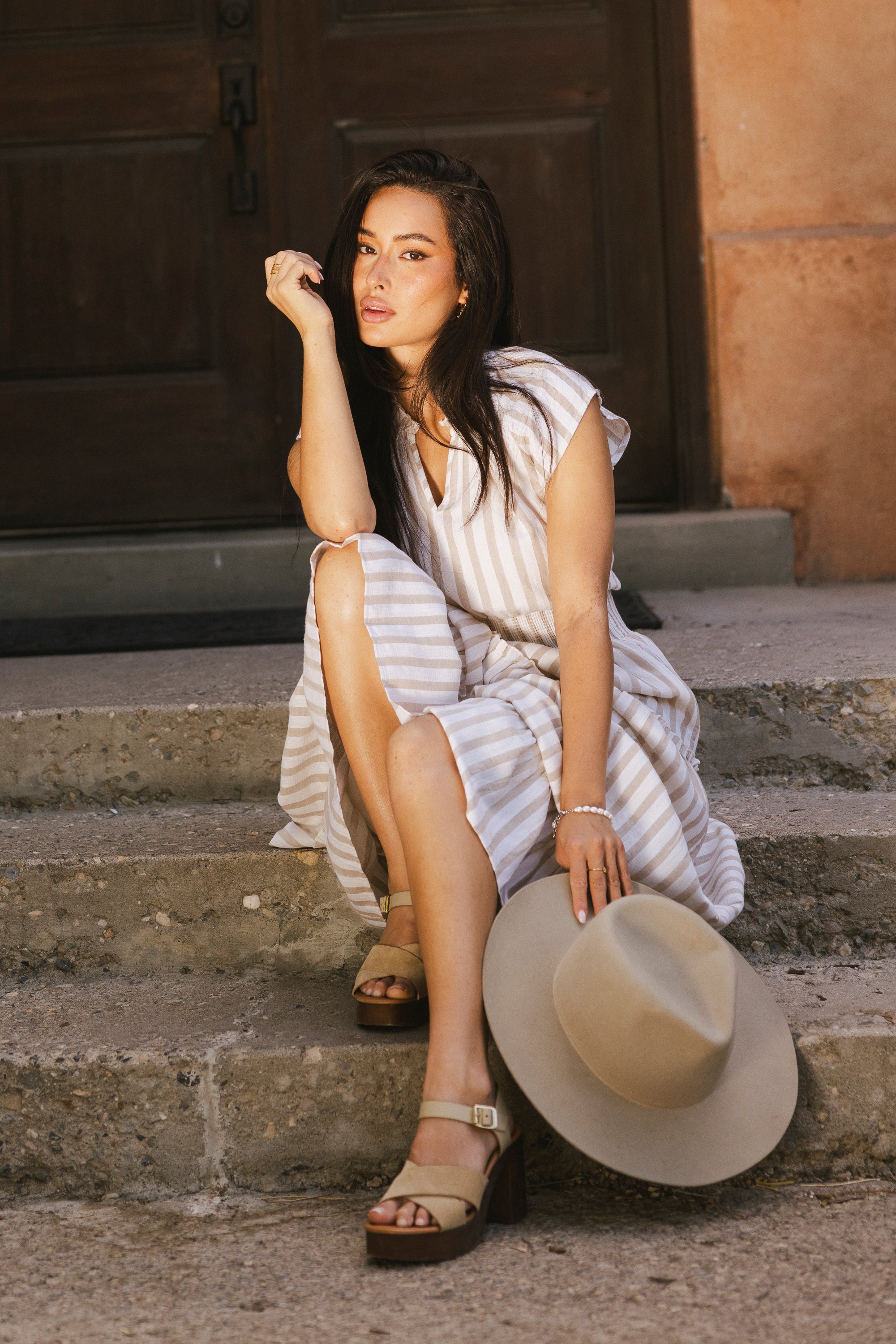 Claire Striped Maxi Dress in Taupe FINAL SALE