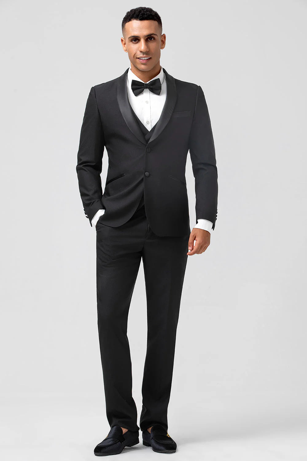 Mens Dark Green Shawl Lapel 3 Pieces Slim Fit Wedding Suits
