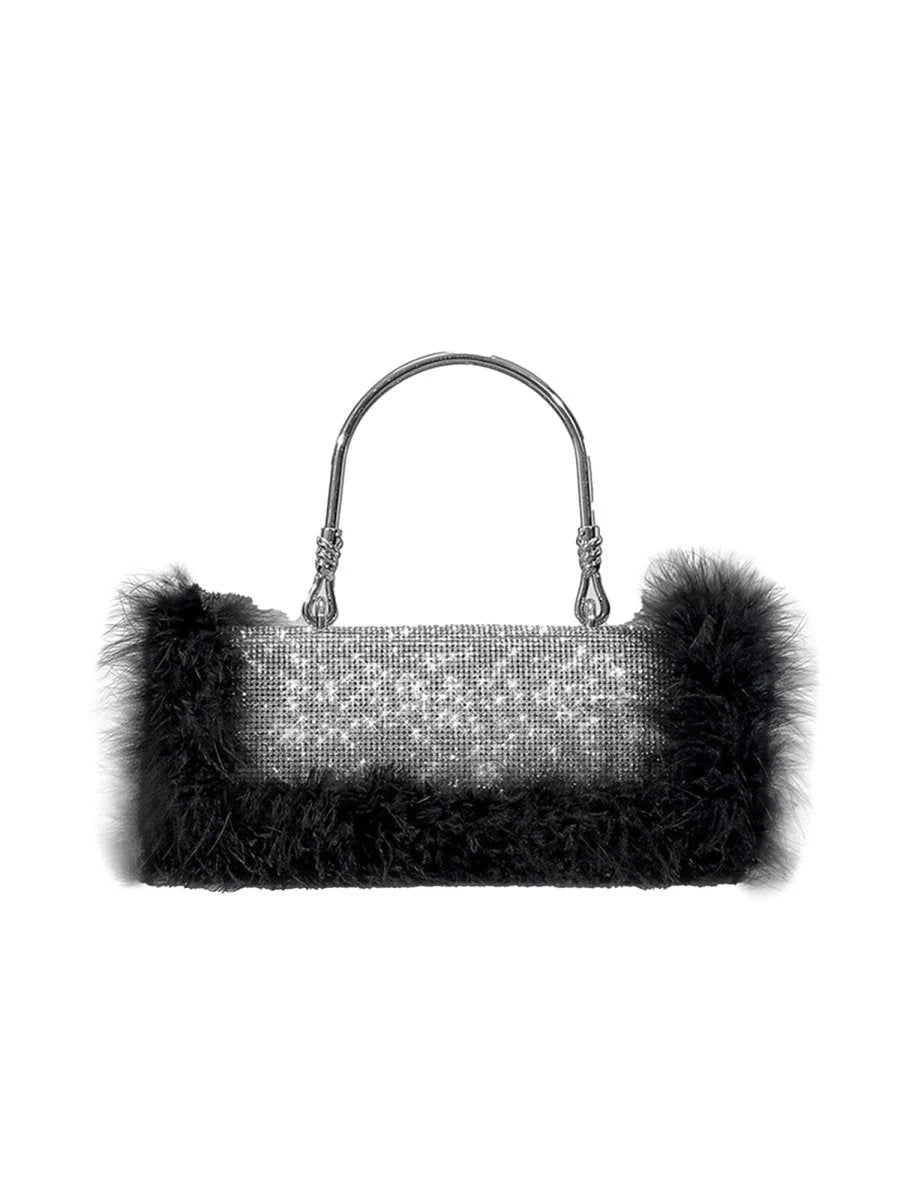 Womens Furry Rhionestones Evening Clutch Bags