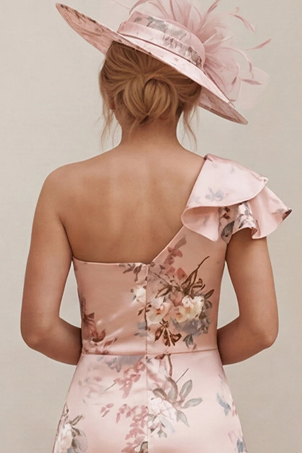 One Shoulder Dusty Rose Floral A Line Mother of the Bride Dress with Slit