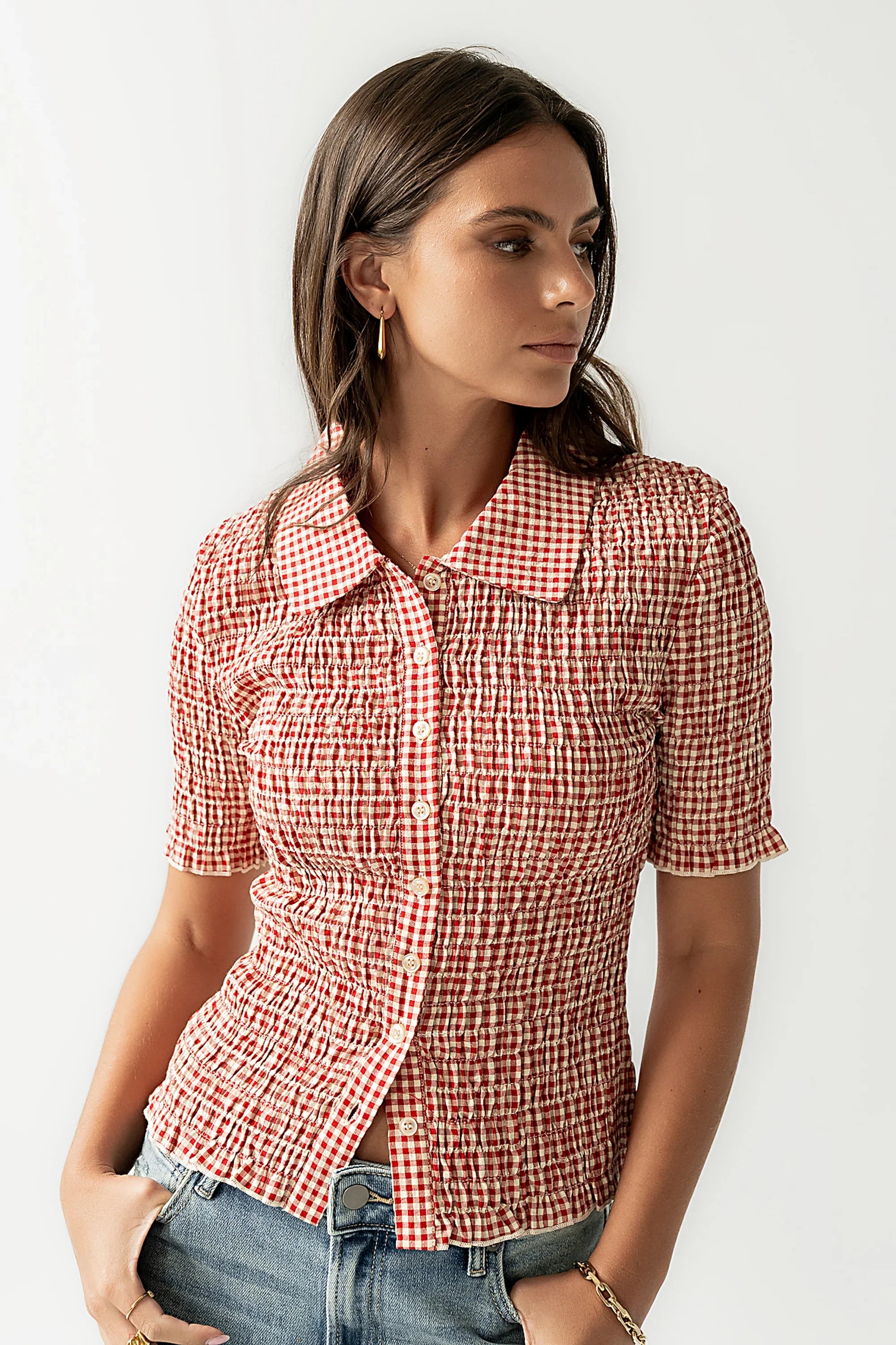Connie Gingham Blouse in Red FINAL SALE