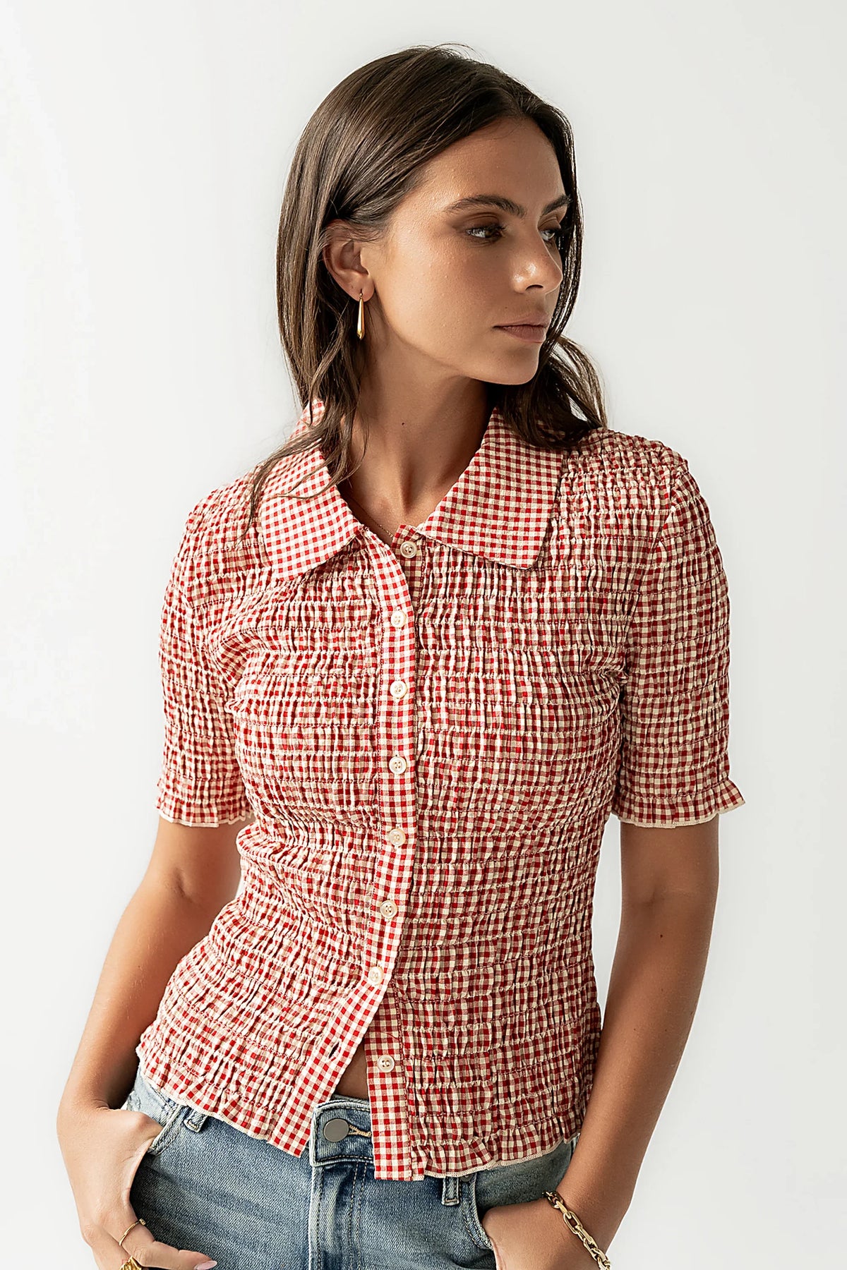Connie Gingham Blouse in Red FINAL SALE