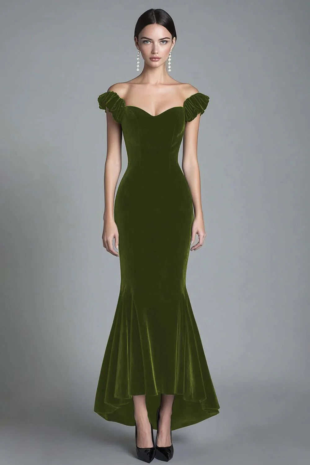 Black Off the Shoulder Mermaid Velvet Long Formal Dress