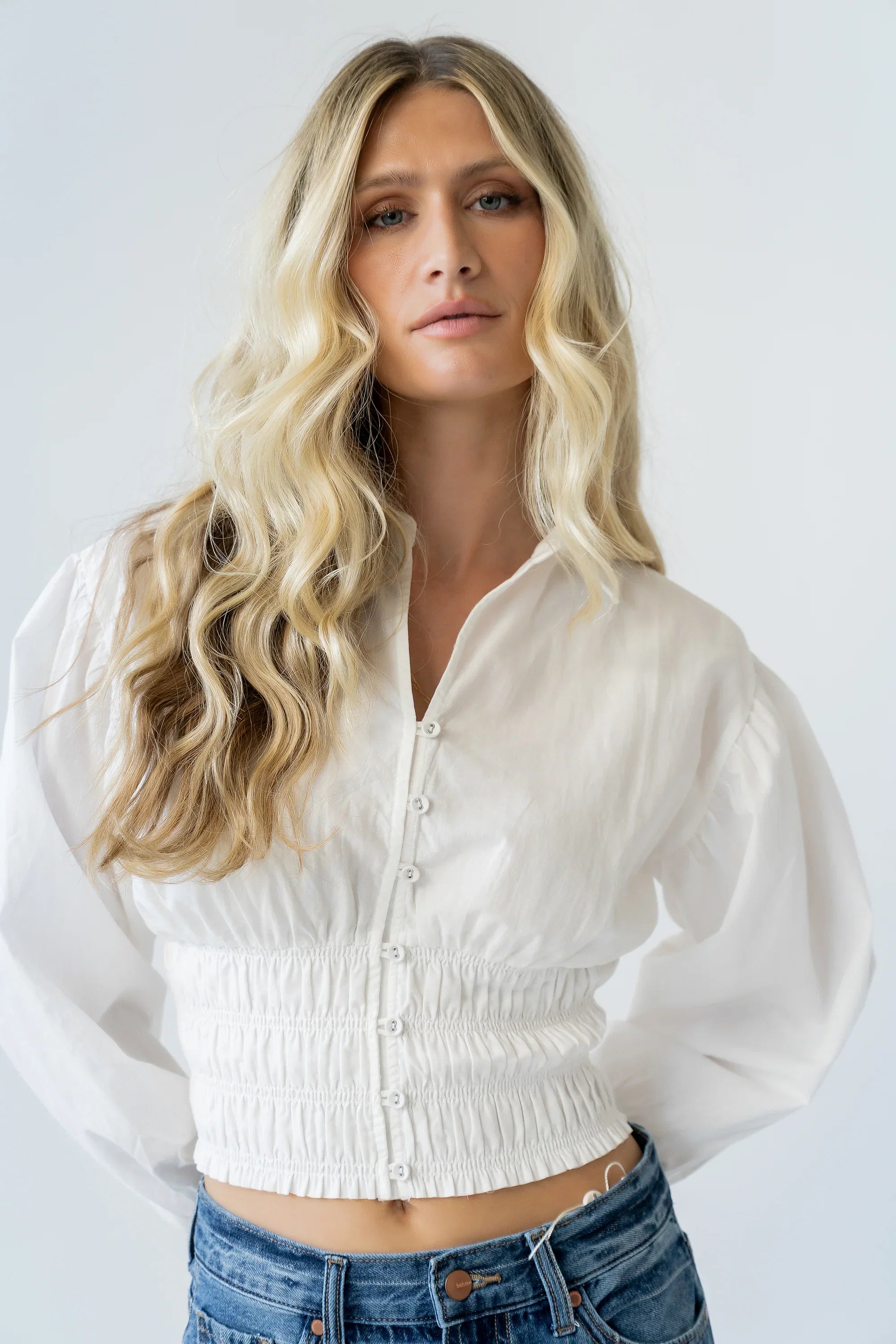 Yena Smocked Blouse in White