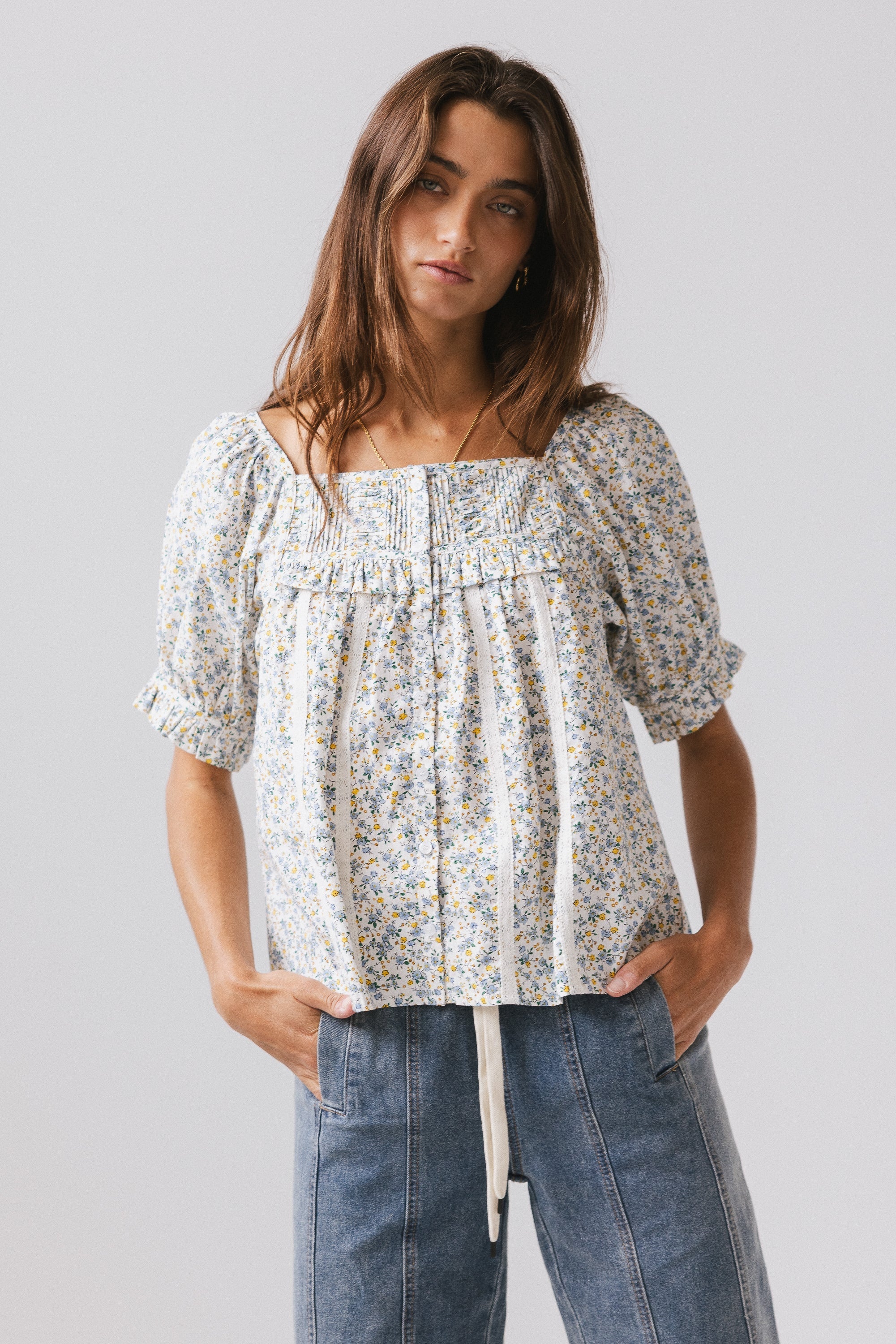 Tiffany Floral Blouse in Blue FINAL SALE