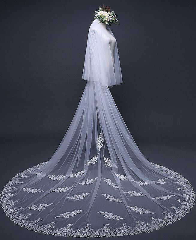 Ivory Tulle Lace Cathedral Veil Blusher Veil