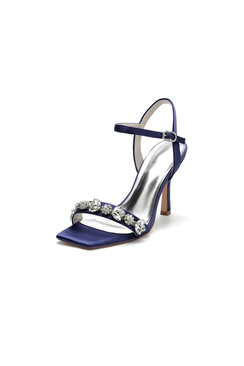 Simple Single Strap Beaded Satin Stiletto Sandals