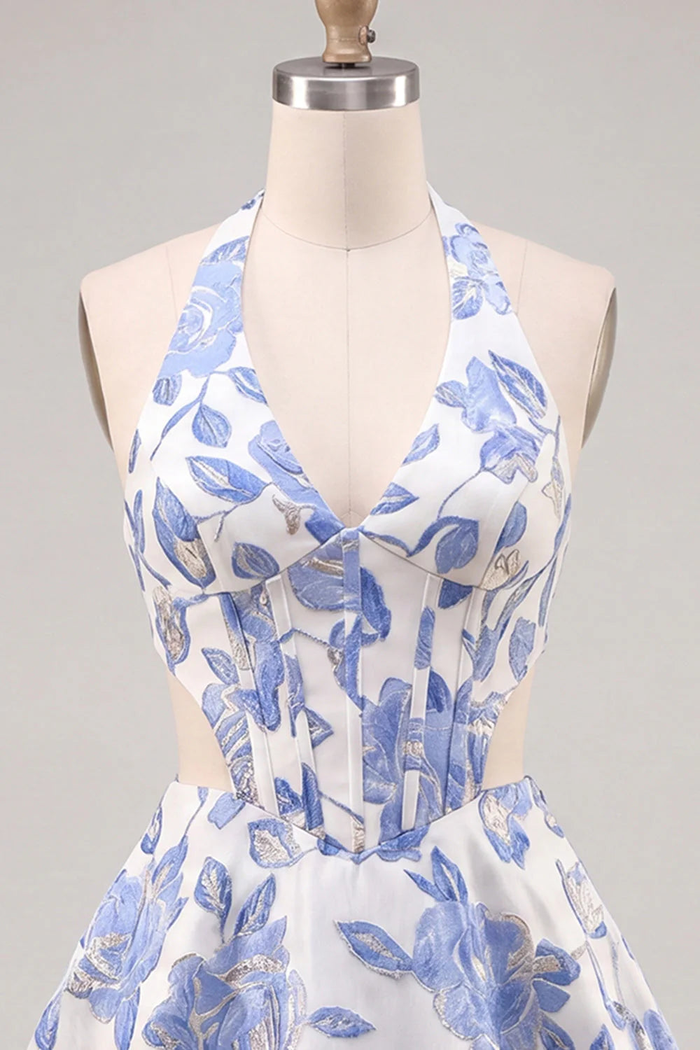 Halter Lilac A Line Cut Out Floral Corset Homecoming Dress