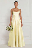 Satin A Line Spaghetti Straps Yellow Bridesmaid Dress
