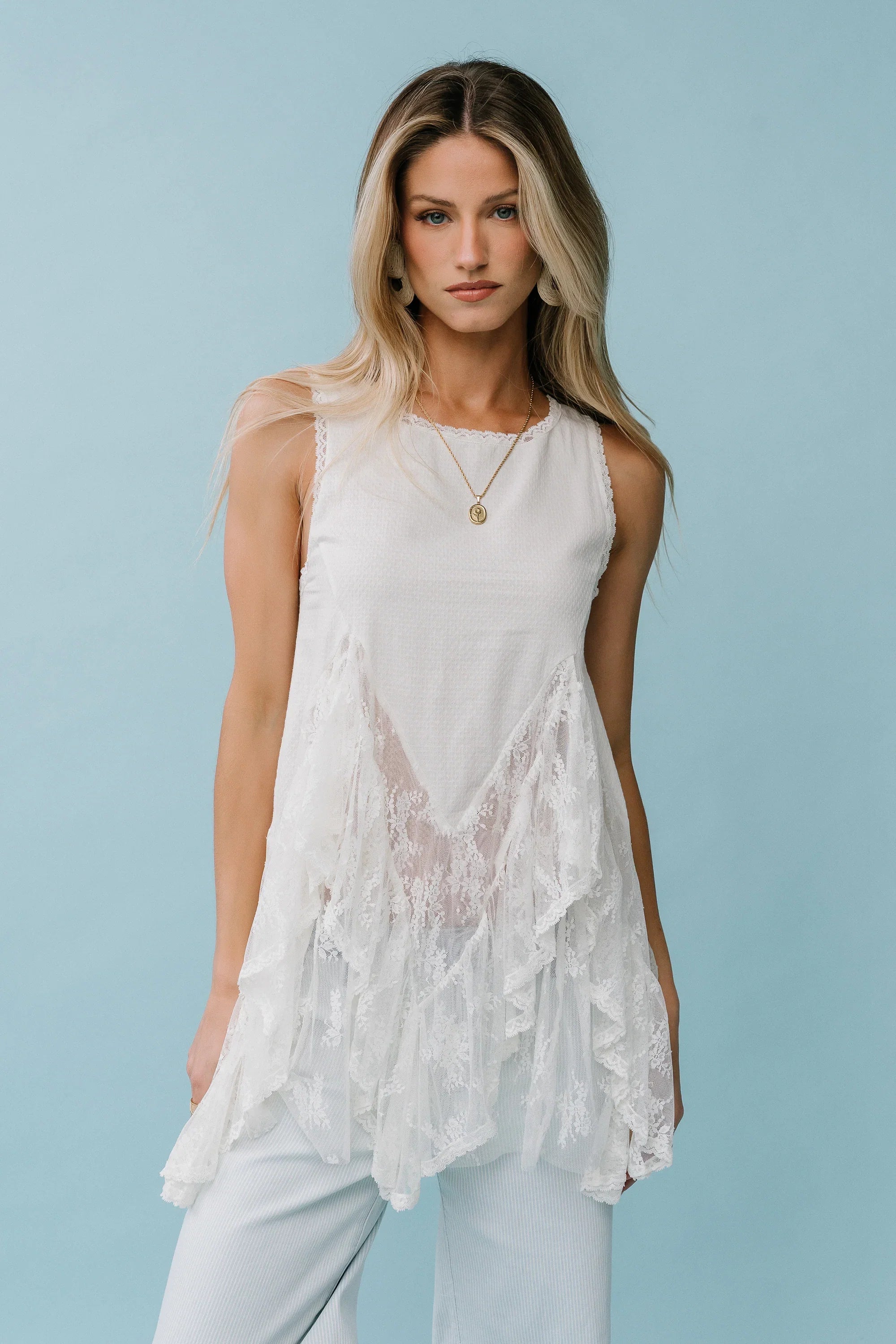 Mariana Lace Tank Top in Ivory