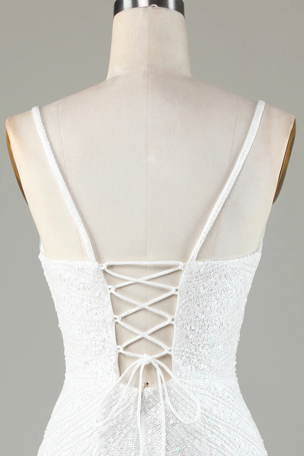 Sparkly White Bodycon Lace Up Back Beaded Short Homecoming Dress with Tassel