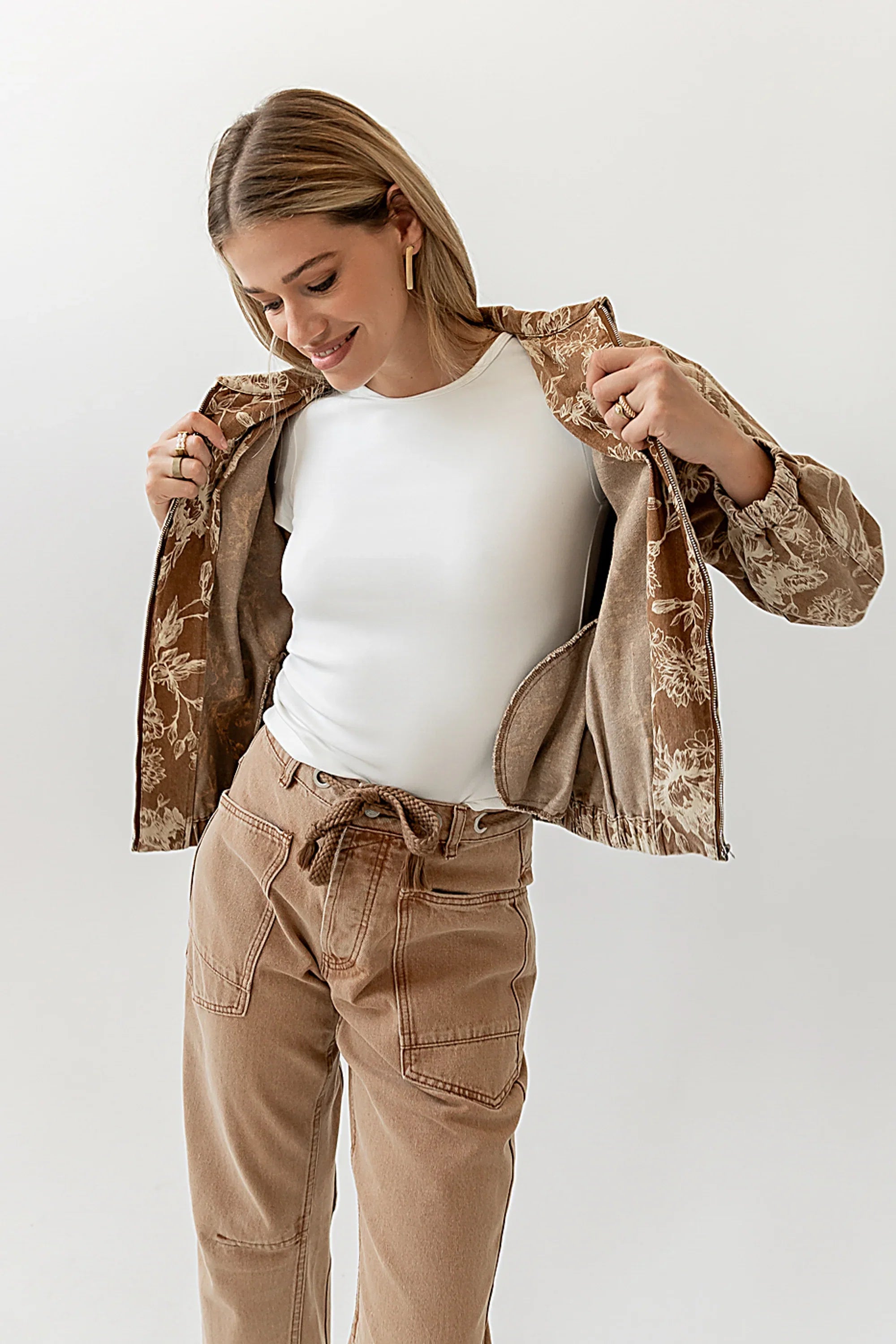 Kellie Floral Bomber Jacket in Camel FINAL SALE