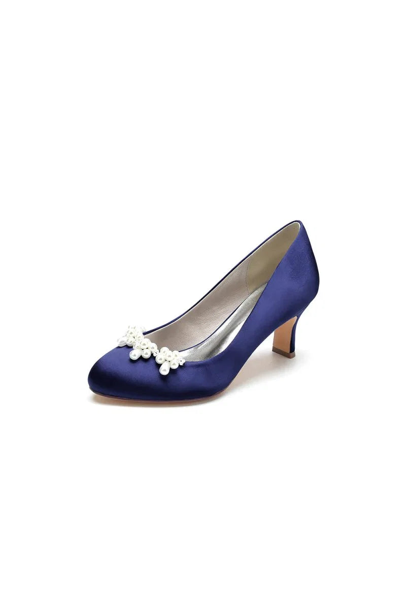 Round Toe Pearl Chunky Heels