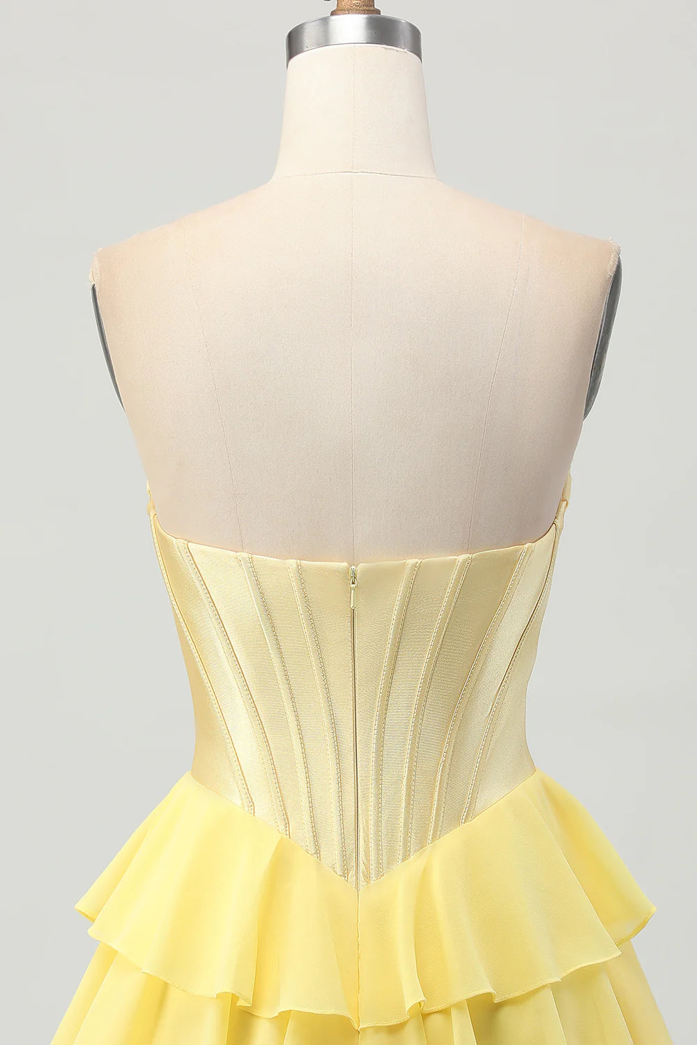 Yellow A line Sweetheart Corset Tiered Short Homecoming Dress