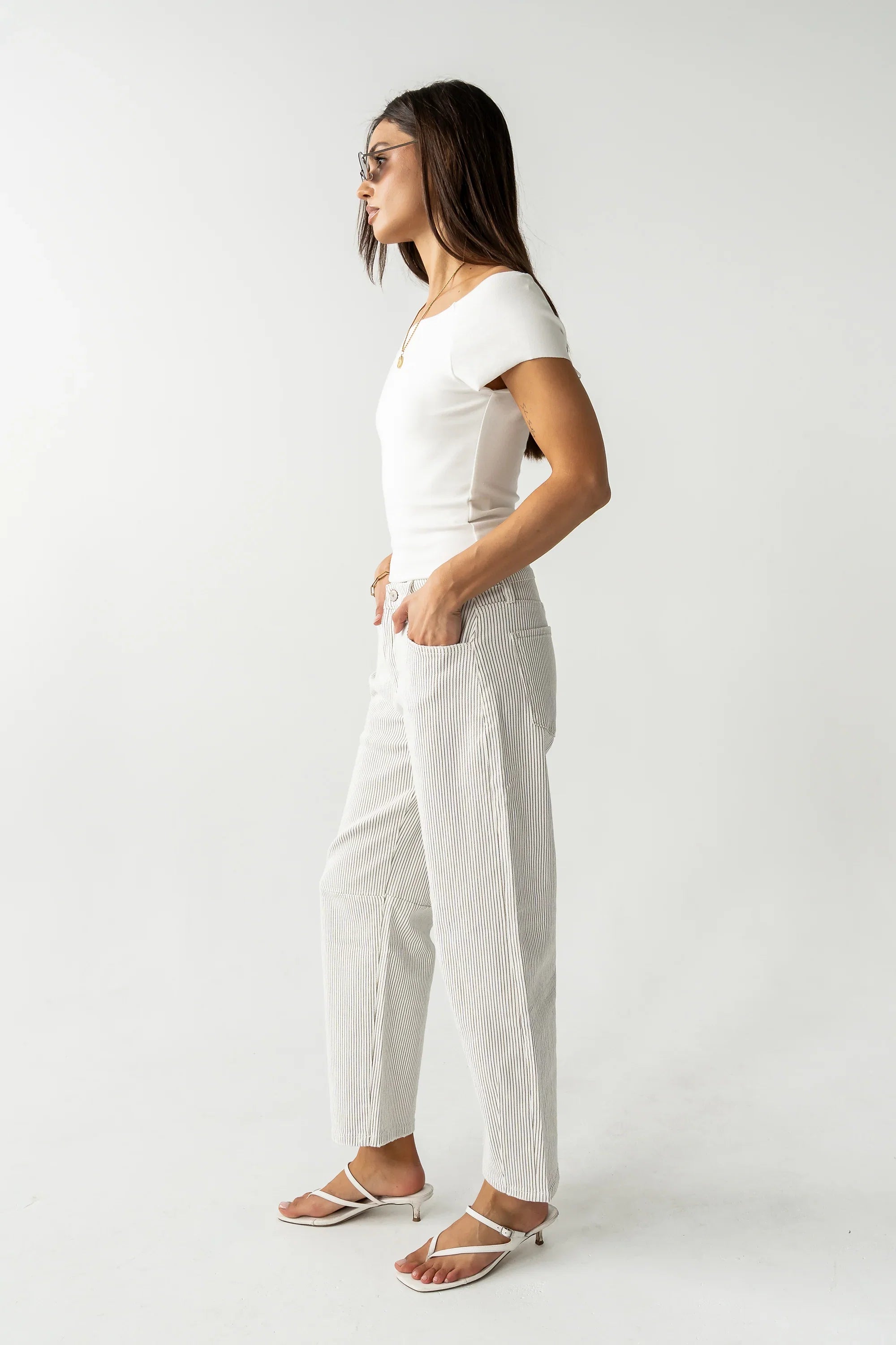 Tilly Striped Barrel Jeans