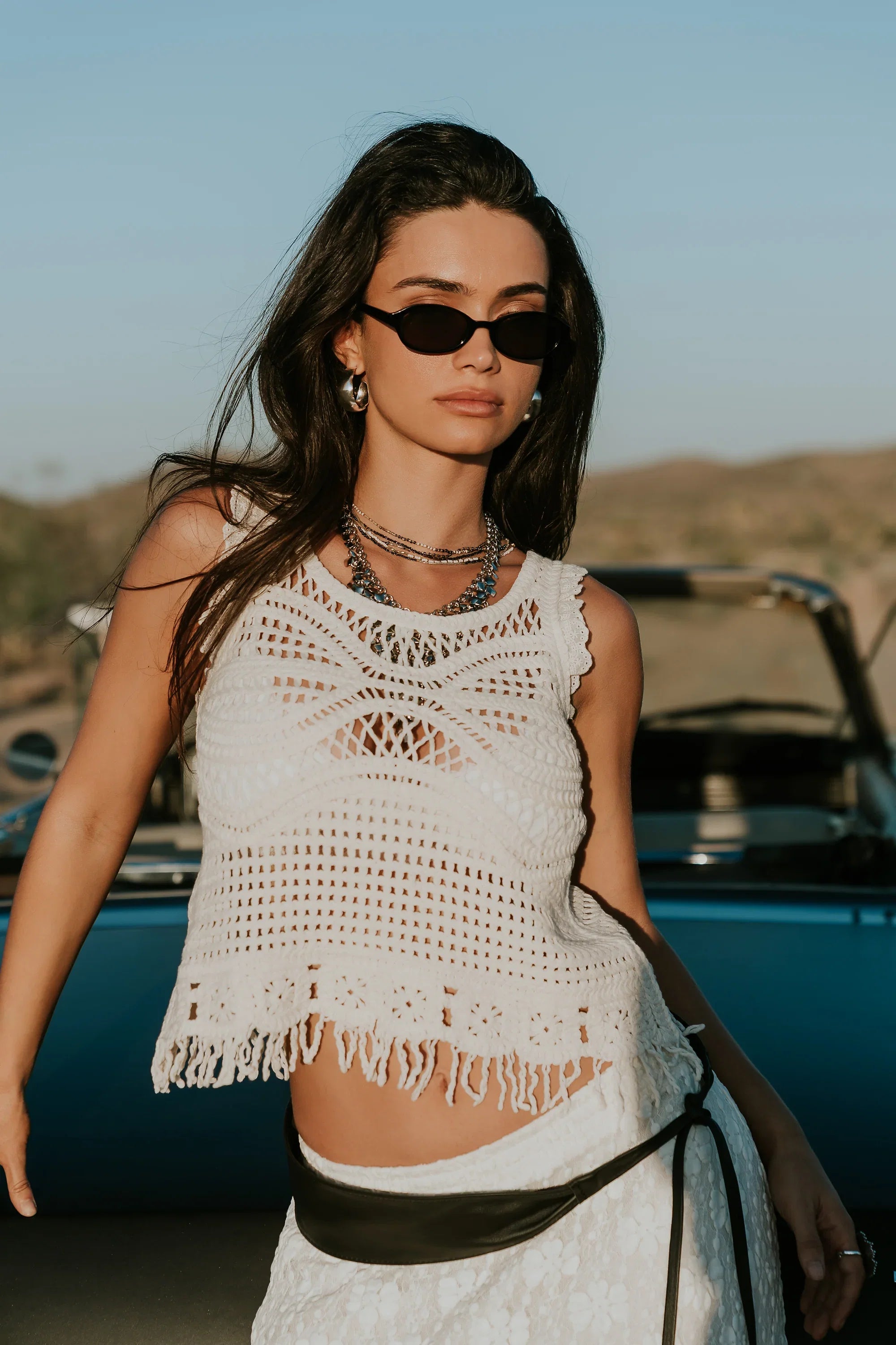 Kalani Crochet Tank Top in Cream