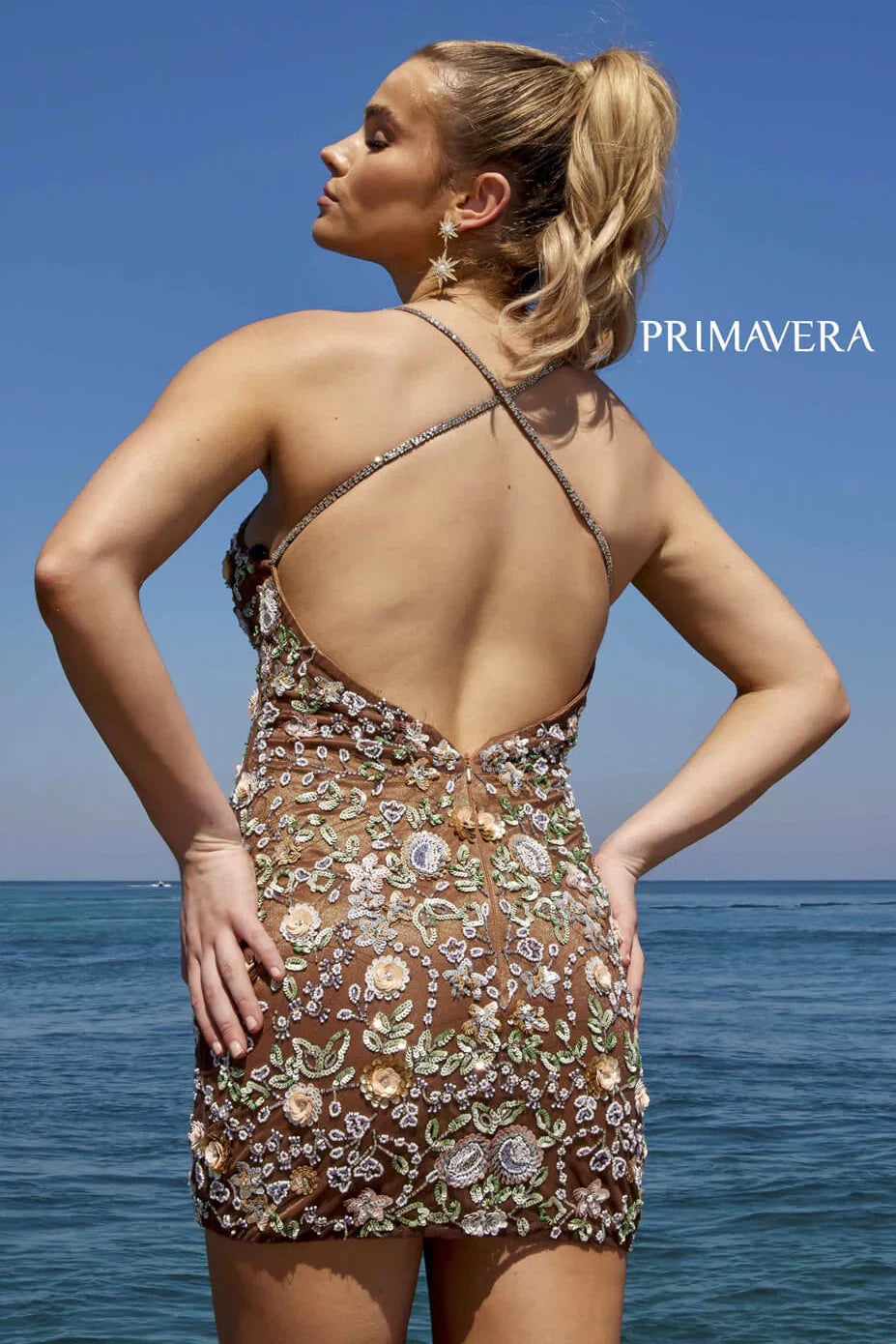 1938 Primavera V Neck Short Dress with Floral Sequins