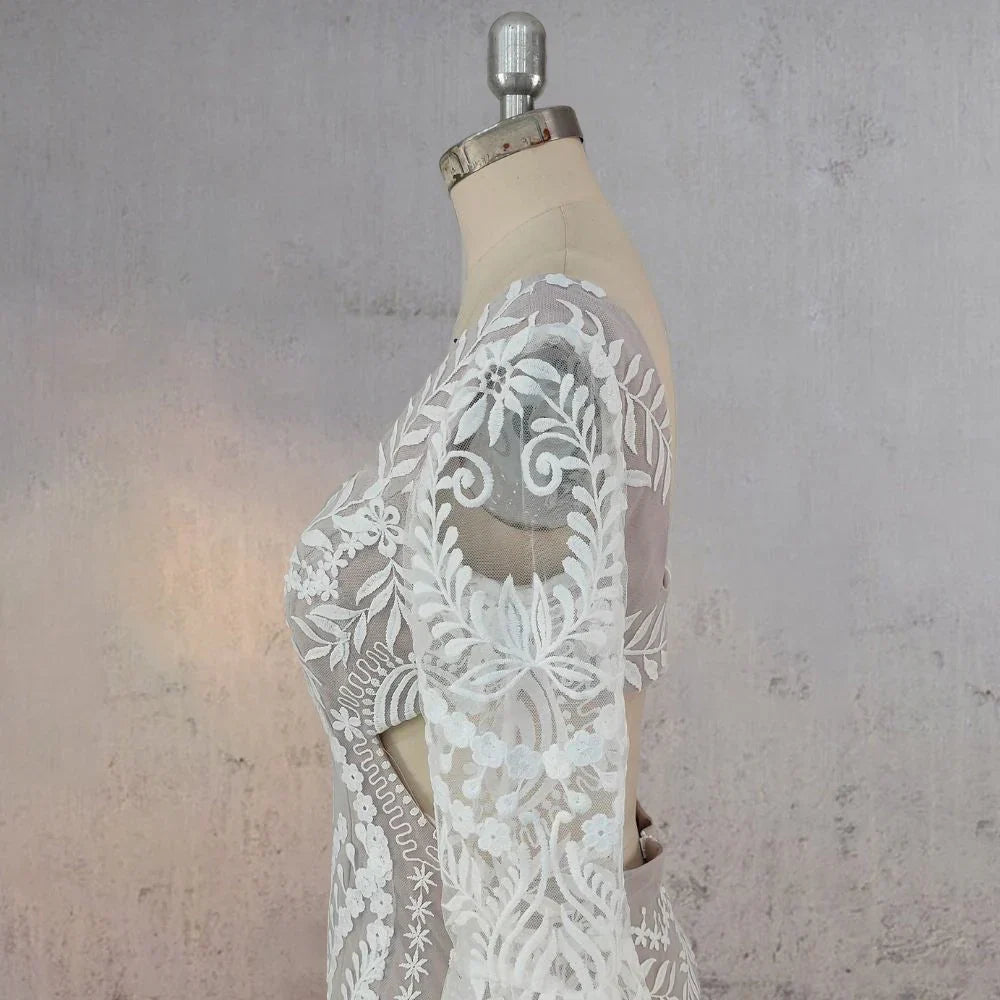 White Mermaid Enchantment Flower Prints Wedding Dress