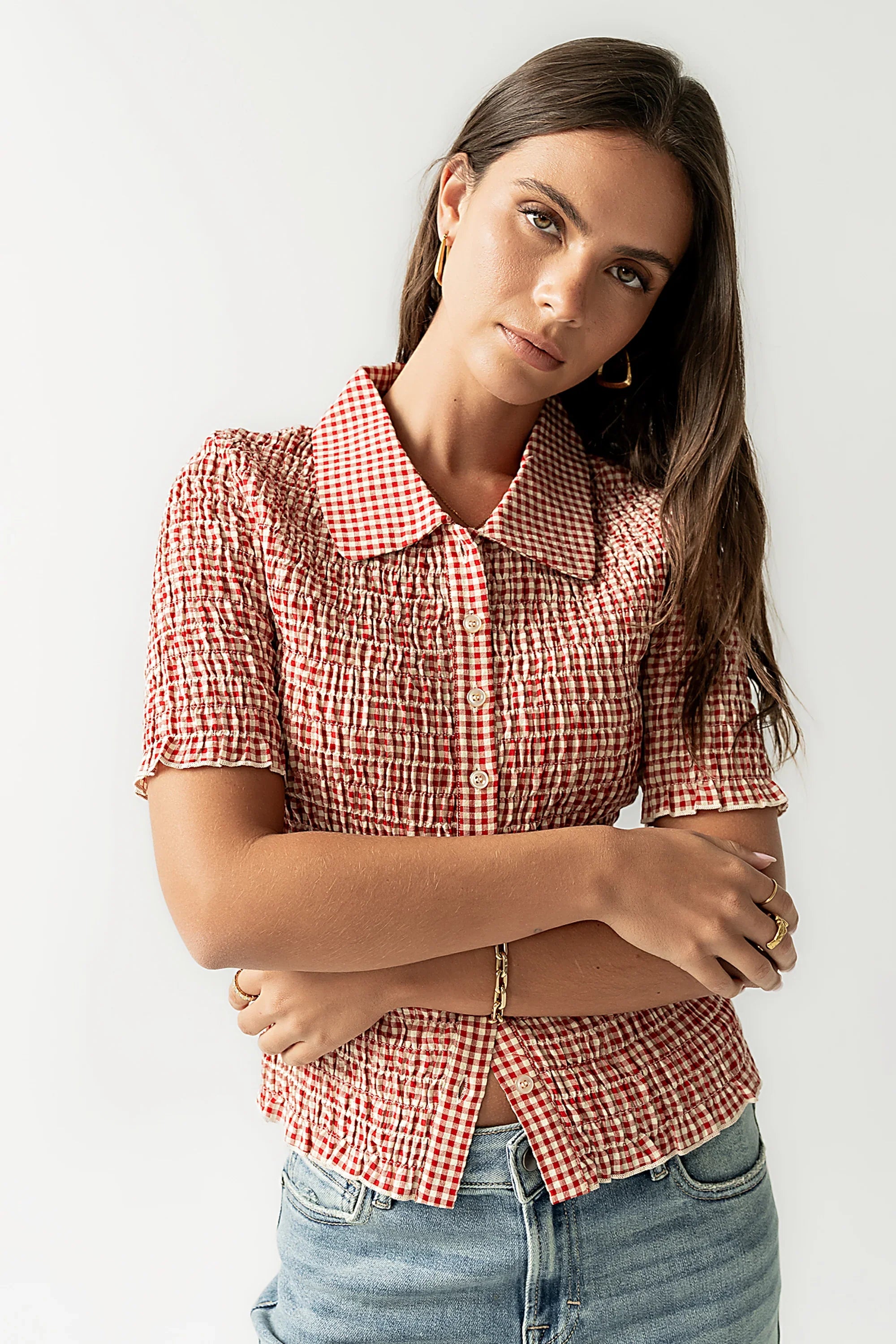 Connie Gingham Blouse in Red FINAL SALE