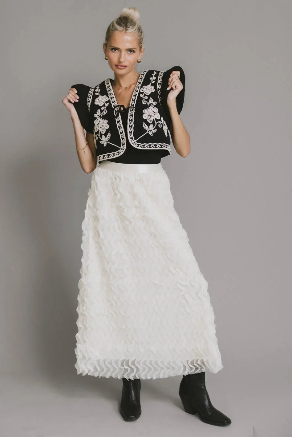 Yani Ruffle Tulle Maxi Skirt in Cream FINAL SALE