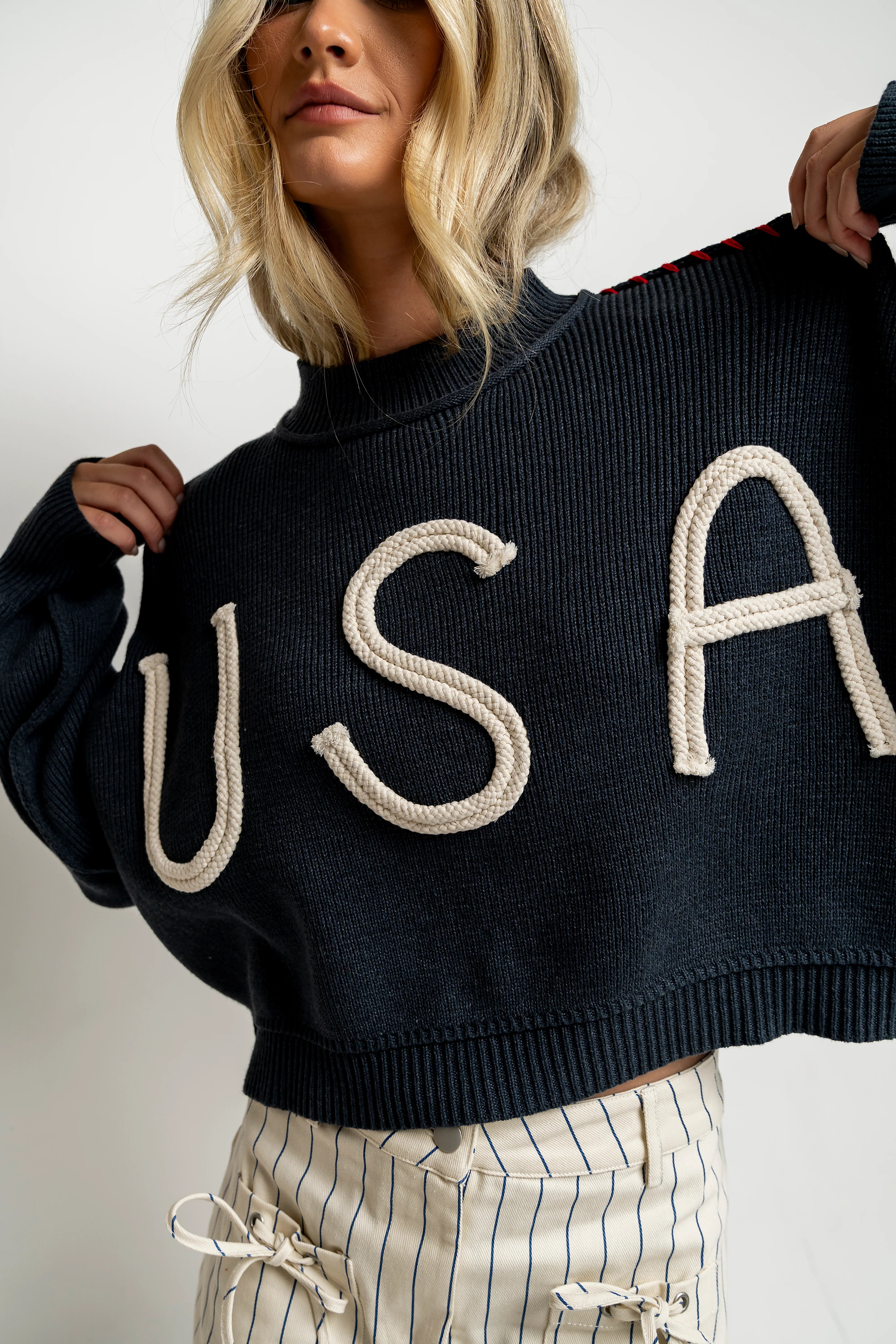 USA Oversized Sweater in Navy FINAL SALE