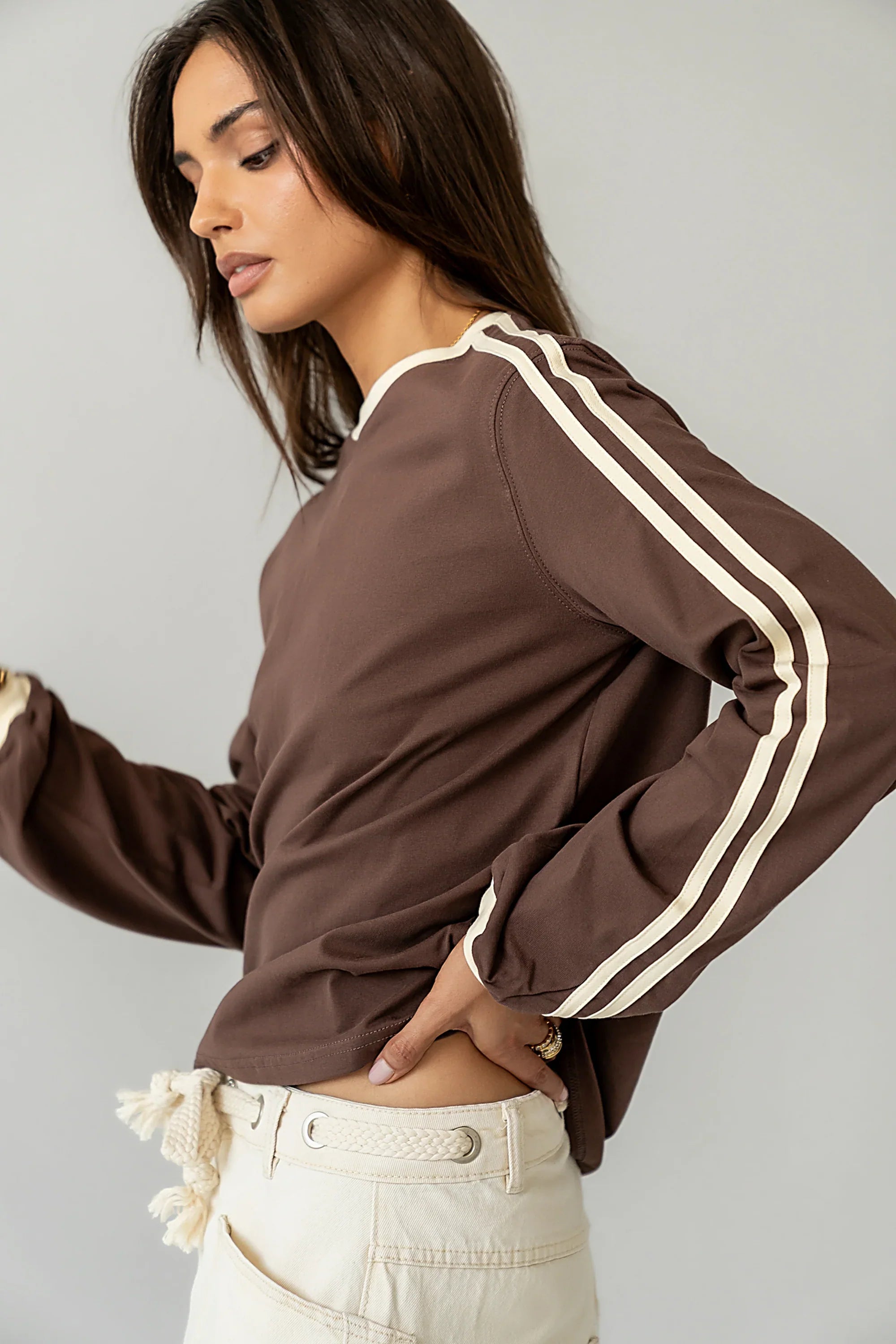 Romy Striped Top in Brown FINAL SALE