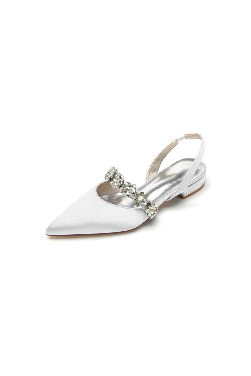 Pointed Toe Rhinestone Wedding Flats Low Heel Bridal Shoes