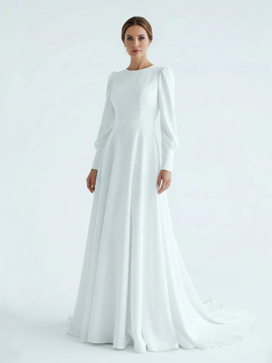 Modest A Line Long Sleeves Wedding Dress Vintage Gown
