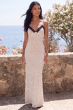 White Black Polka Dot Spaghetti Straps Maxi Dress