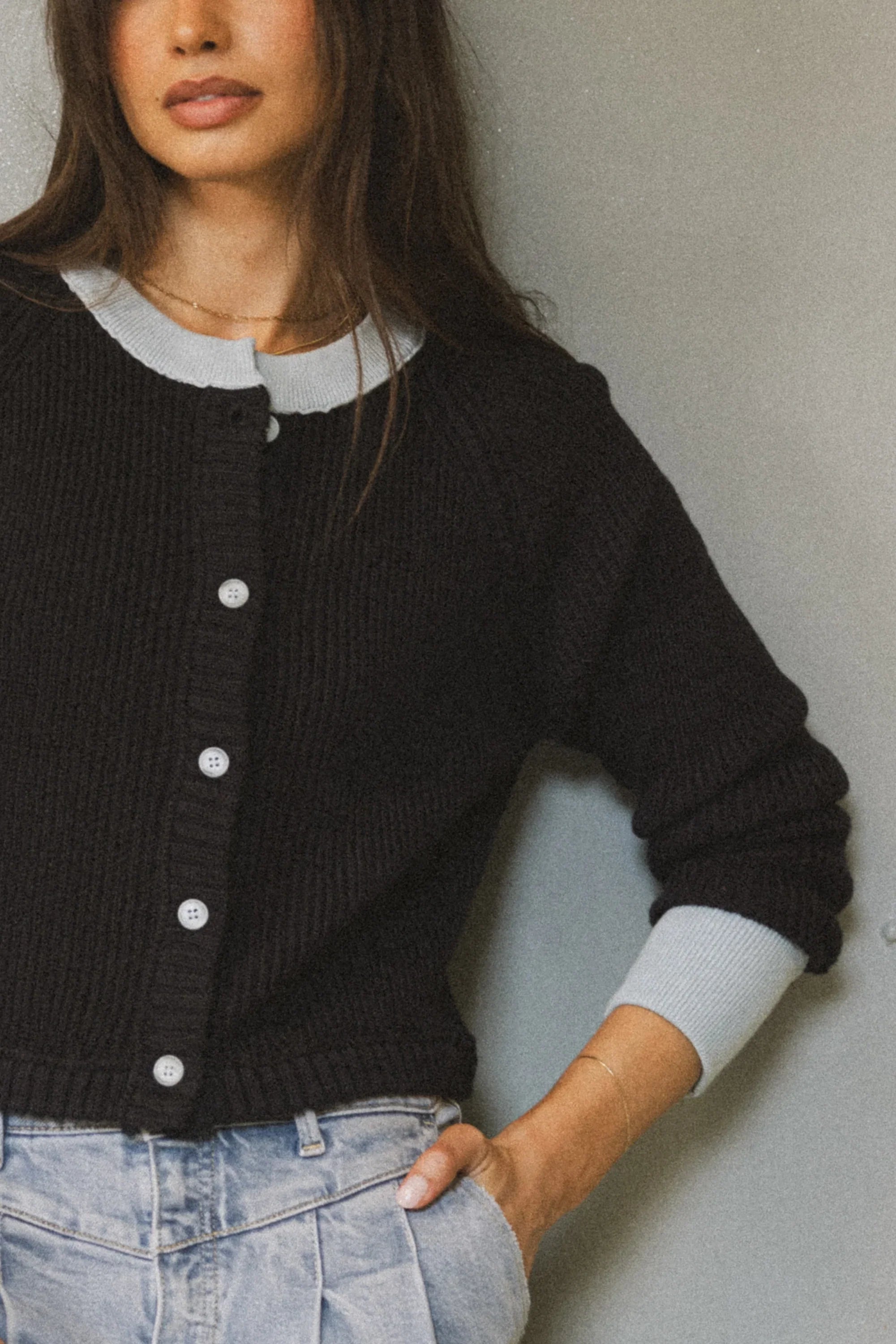 Ella Contrast Cardigan in Navy FINAL SALE