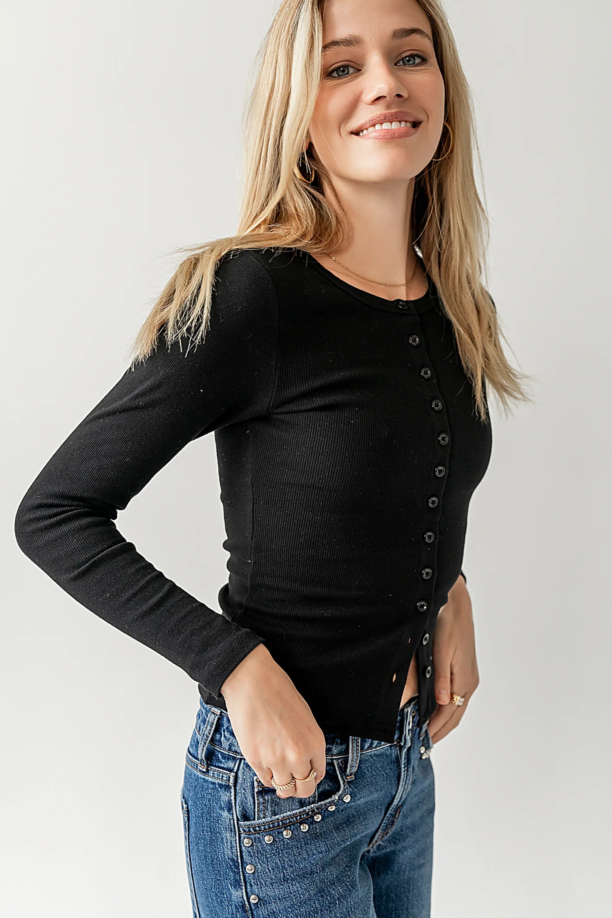 Mia Button Up Top in Black FINAL SALE