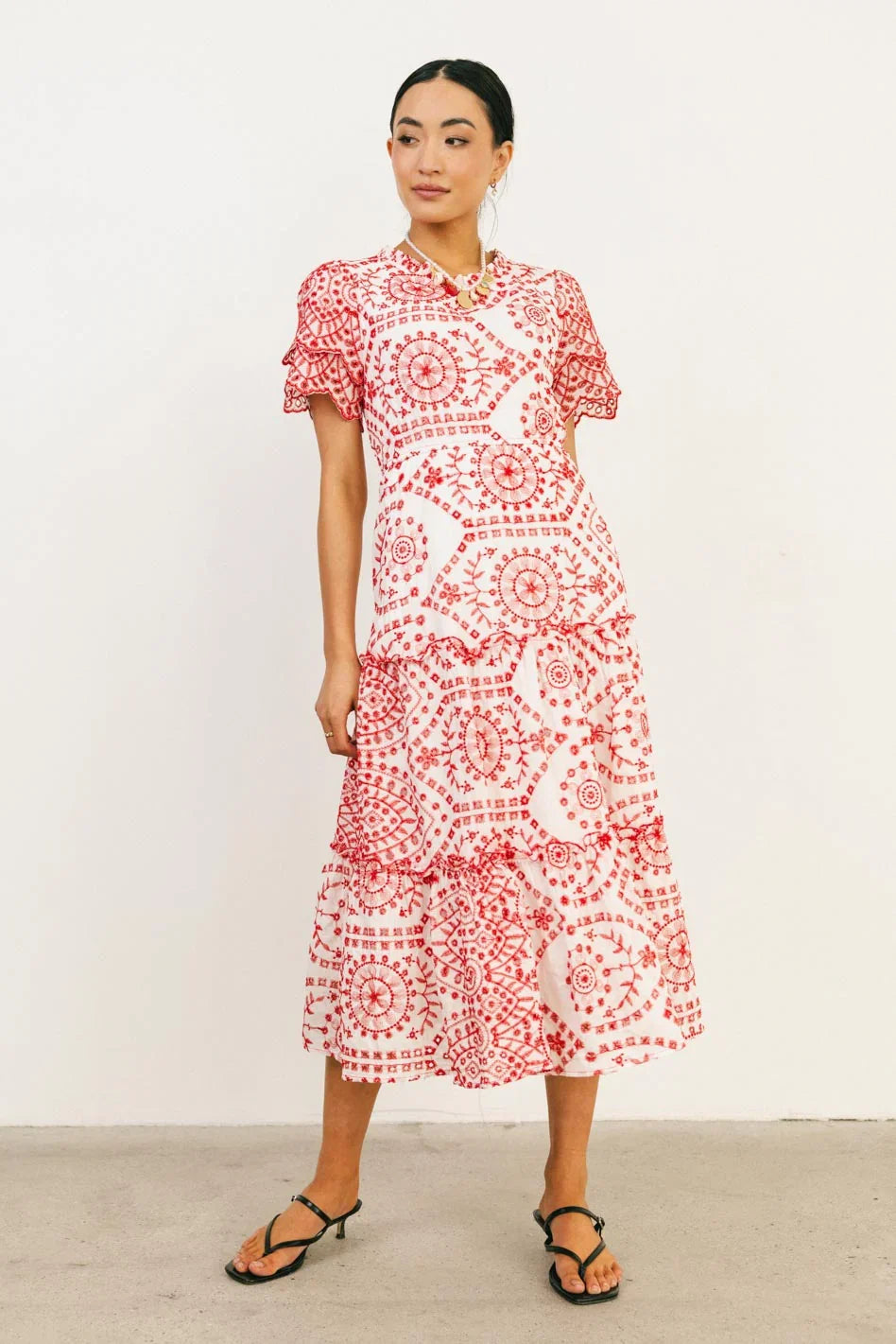 Alena Eyelet Lace Dress in Red FINAL SALE