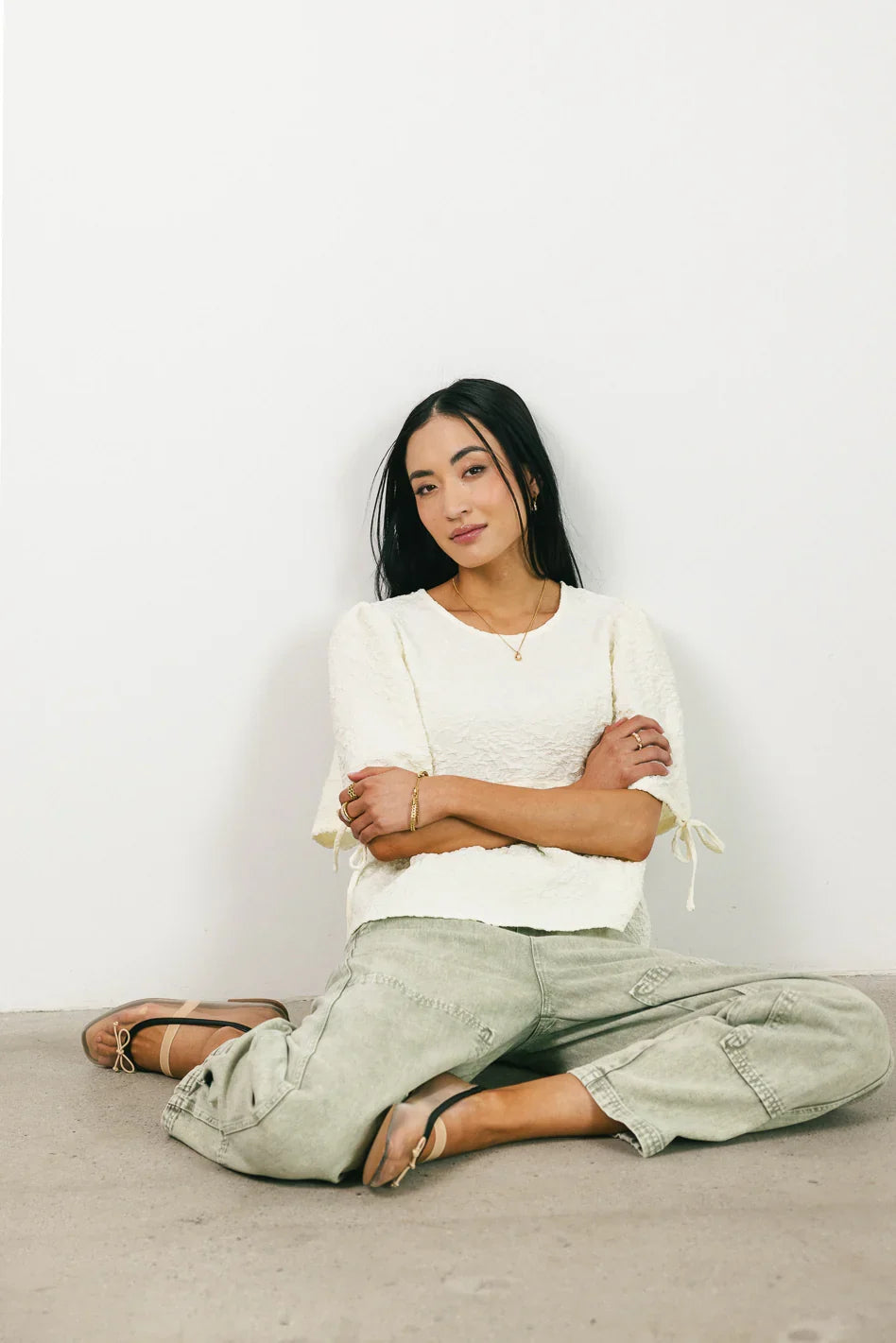 Alessia Peplum Top in Cream FINAL SALE