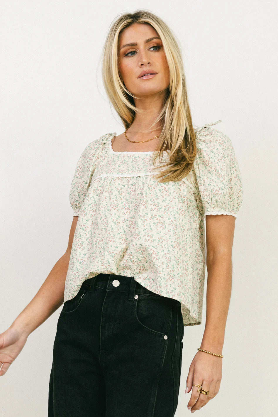 Peony Lace Trim Blouse in Blush FINAL SALE
