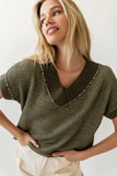 Saige Contrast Sweater in Olive FINAL SALE