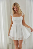 Scarlett Lace Trim Flutter Strap Mini Dress