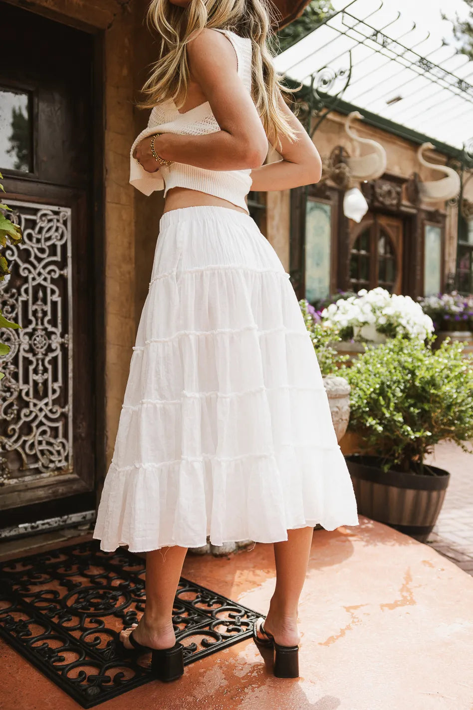 Minerva Tiered Midi Skirt in White FINAL SALE