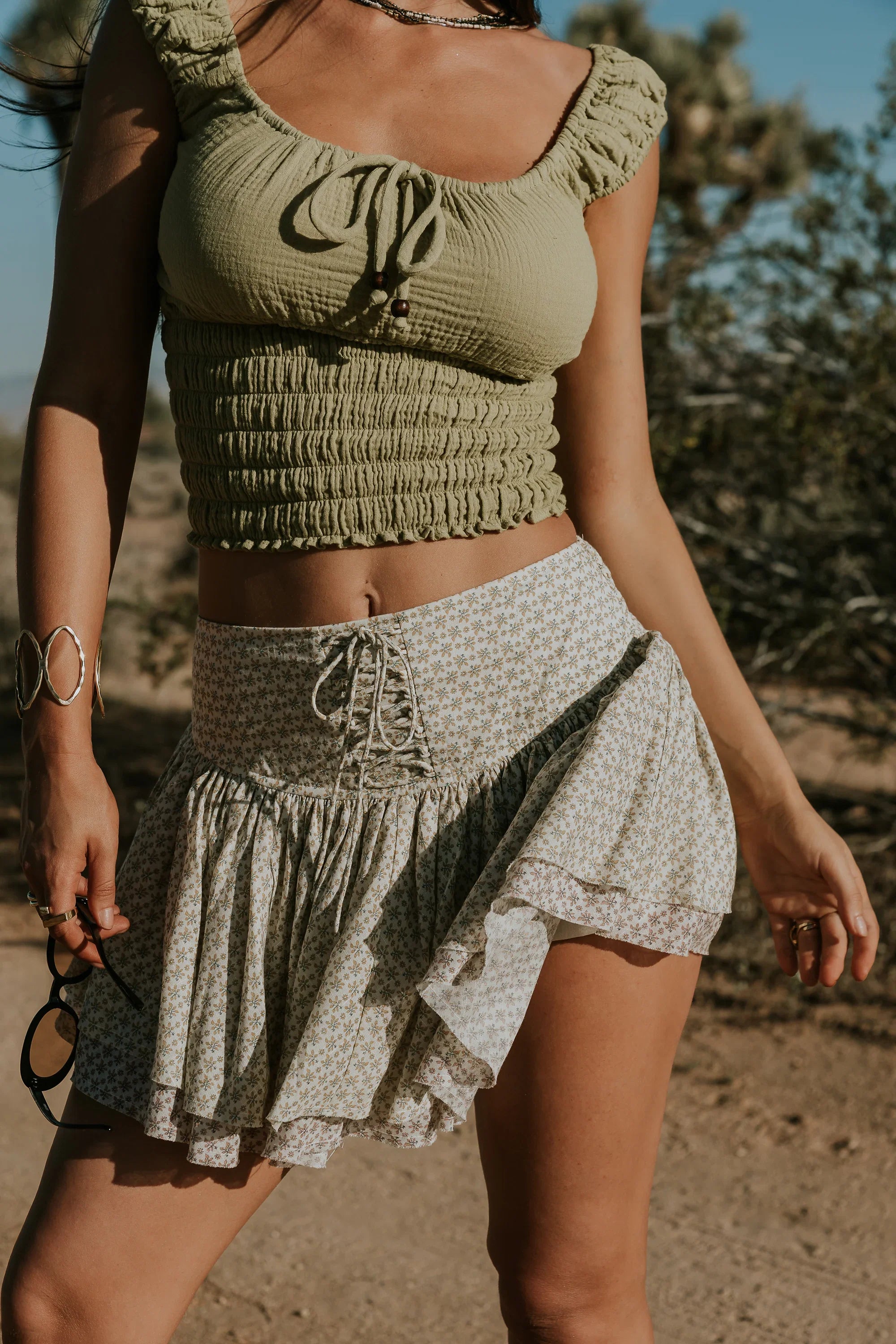 Morgan Smocked Top in Green