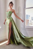 Teagan Gown Greenery Fitted Satin Lace Dress