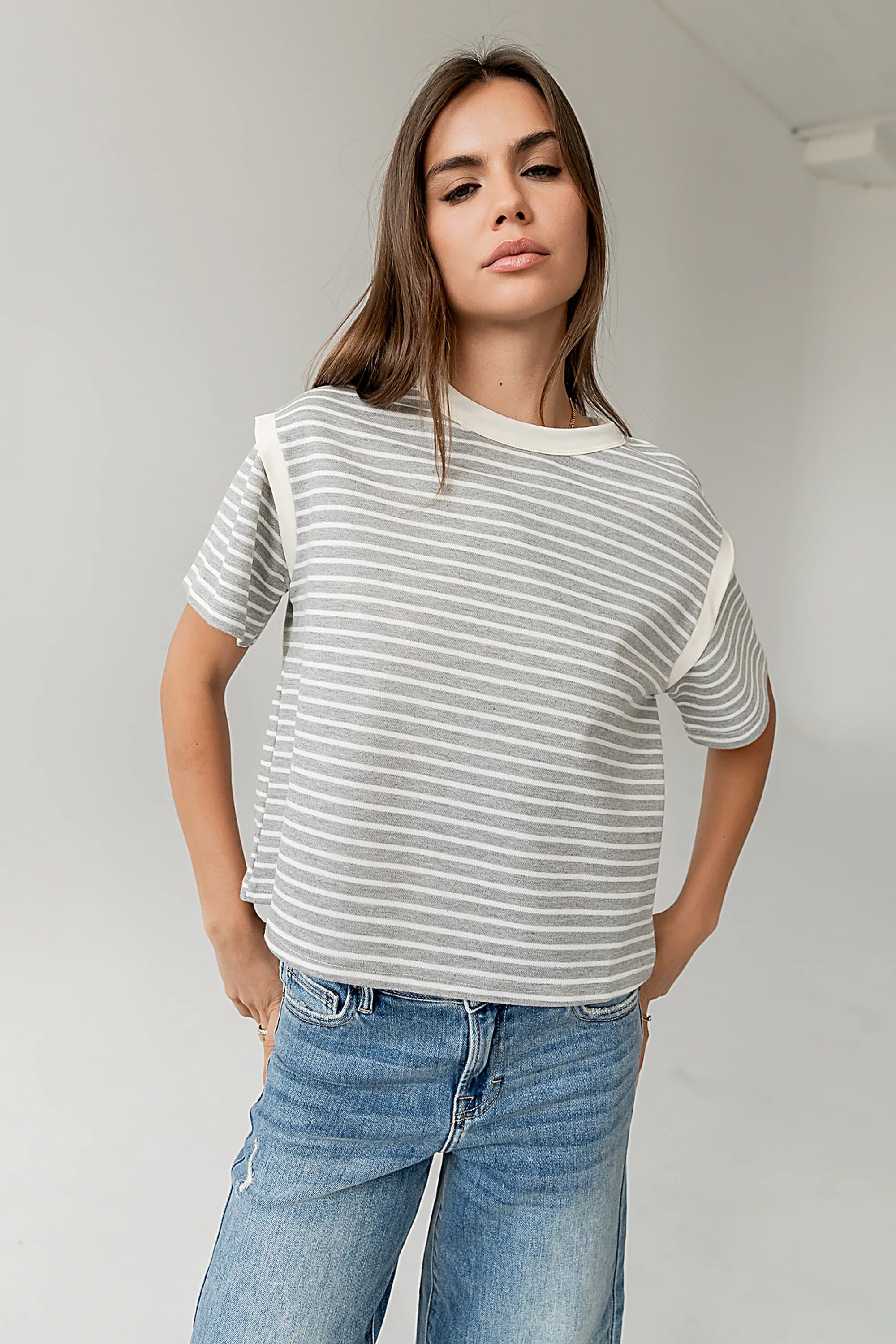 Ryker Striped T Shirt in Grey FINAL SALE