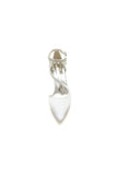 White Satin Pump with Pearl Embedded Chain Heel