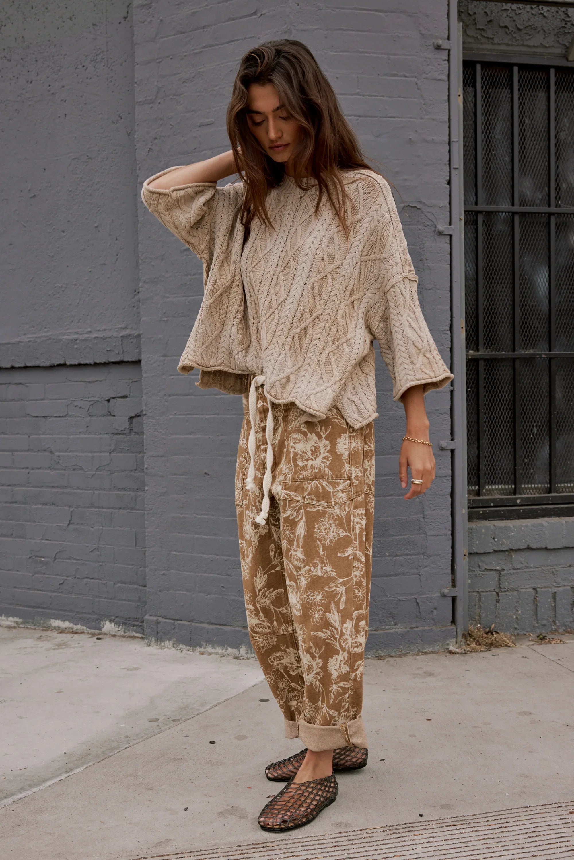 Raegan Cable Knit Sweater in Tan
