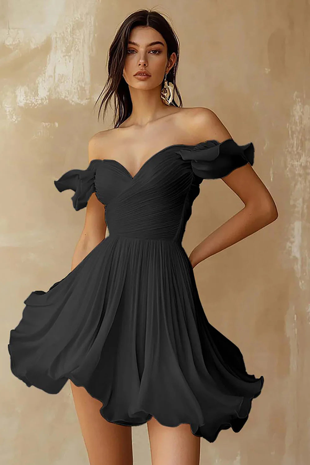 Off the Shoulder Ruffled White A Line Graduation Dress