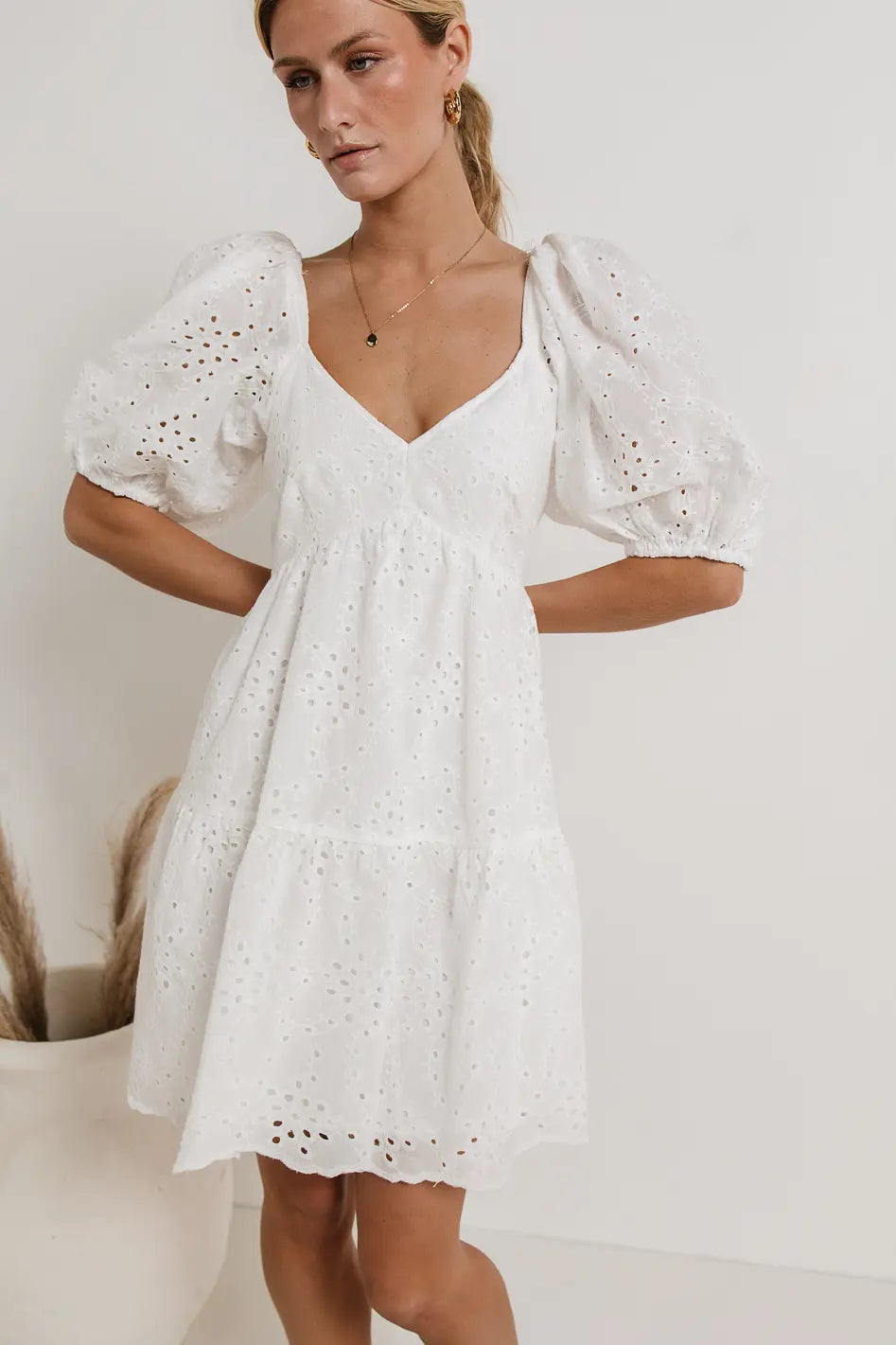 Jaime Eyelet Mini Dress in White FINAL SALE